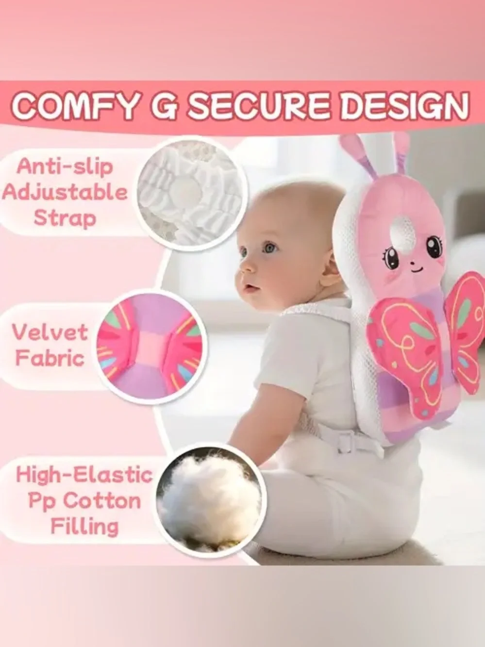 Baby Head Protector Backpack Butterfly Cushion Toddler Back Fall Protection 13”
